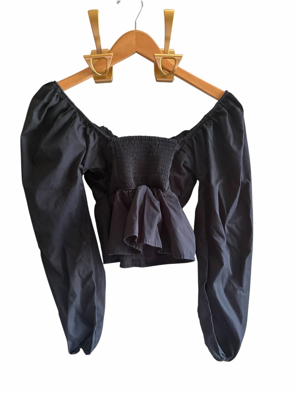 ABERCROMBIE & FITCH Black Puff Sleeve Peasant Milkmaid Style Bohemian Blouse - Picture 3 of 5